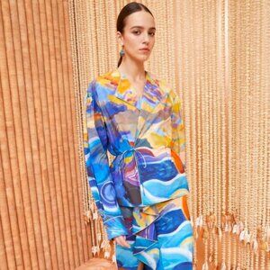 NWT ULLA JOHNSON SPRING RUNWAY 2024 Holland Poplin Multi Jacket in Tuck M $590